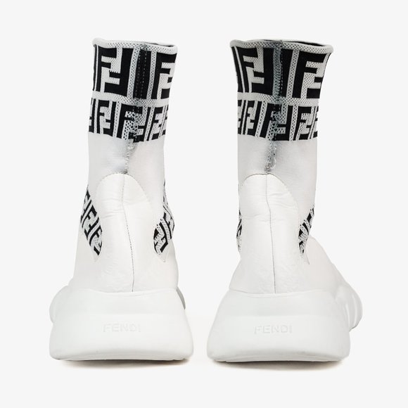 Fendi White FF Motif Tech Fabric High-Top Sneakers, Size 9 - Picture 2 of 8